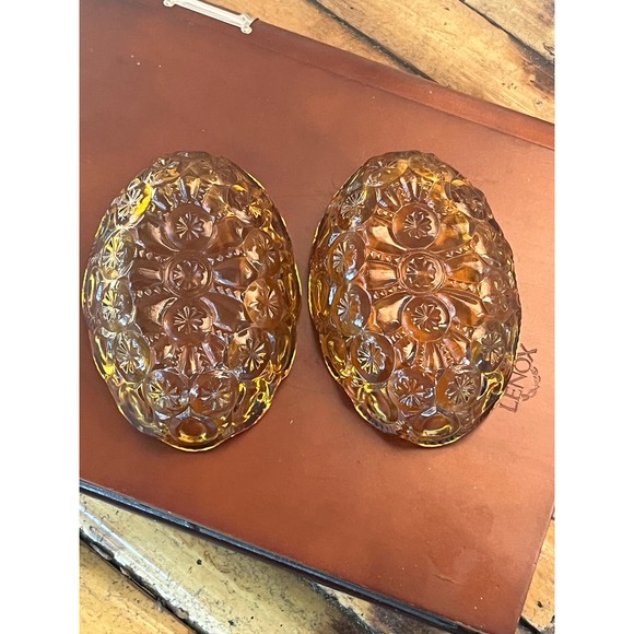 Pair of L E Smith Amber Oval Ashtrays Soap Dish Moon and Stars - Picture 4 of 8